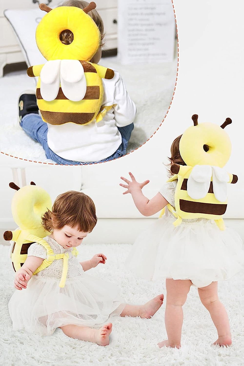 Baby Head Protector Cushion Toddler Head Protection Pillow Baby Backpack with Knee Pads&Anti-Slip Socks (Bee - Crystal Velvet) - Image 7